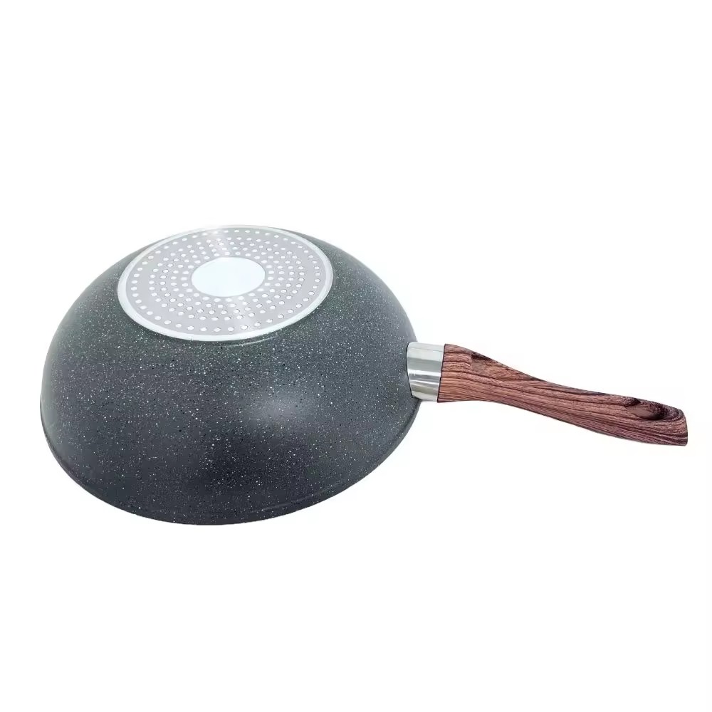 Orvosi kő konyhai tapadásmentes bevonatú alumínium serpenyő fa nyelű edénykészletek